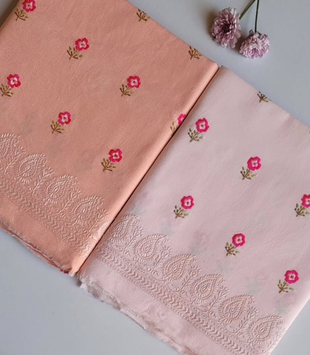 [VC-RK00002] Soft Peach and Sand Pink Hand-Embroidered Winter Ensemble – 2 Piece Unstitched Outfit