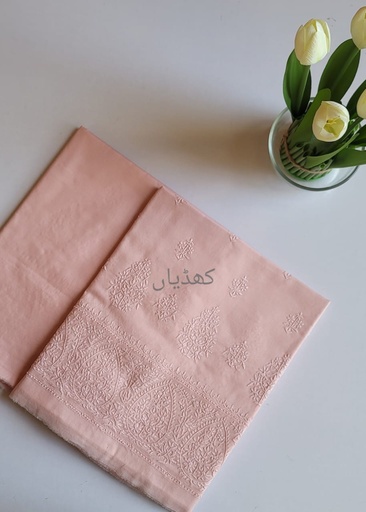 [VC-RK00040] Sand Pink 2-Piece Unstitched Suit Lawn Hand Embroidered Shirt with Plain Dyed Trouser | Pure Lawn Fabric