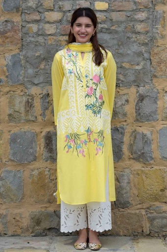 [9.K.23] Yellow Applique Kurta
