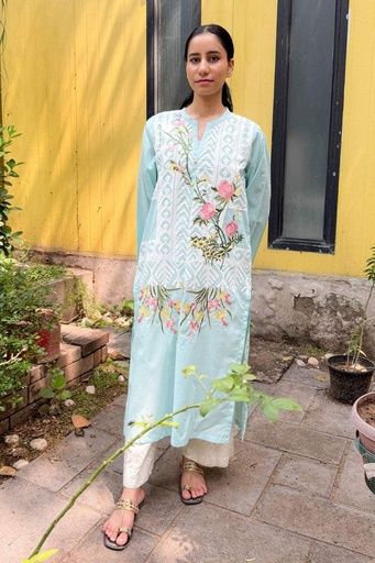 [10.K.23] Ice Blue Applique Kurta