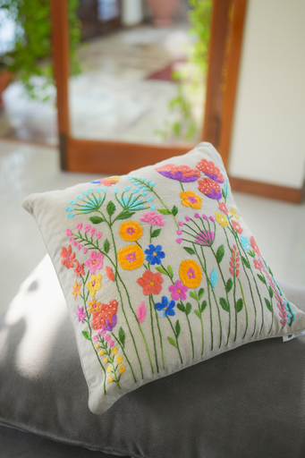 [1.CC.26] Floral Hand-Embroidered Cushion Cover