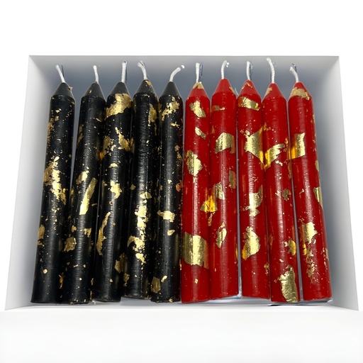 Red & Black set of 10 Candles decorated with gold foil - perfect candles for Mehndi weddings or party decoration