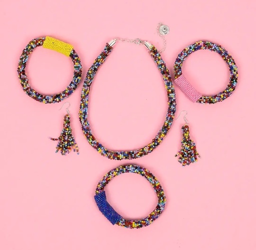 Beaded Rope Choker, bangles and Earring set
