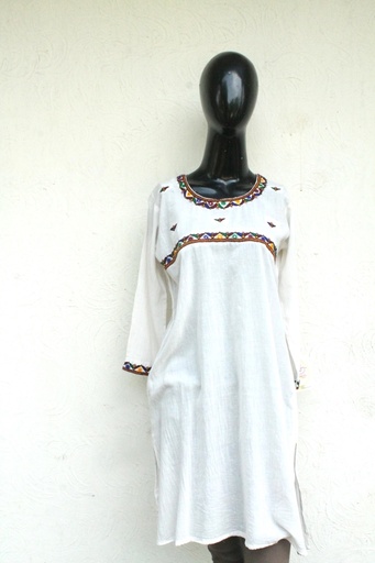 [PK0029-CW-PRT-000351] White cotton Kurta with hand embroidery