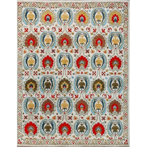 [PK0499-HM-RUG-004276] Suzani Carpet -Wool&Silk- 8x10 ft