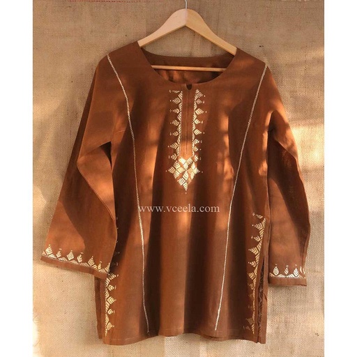 [PK0888-CW-GEN-007019] Brown hand embroidered Kurta